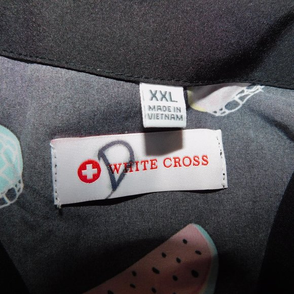 White Cross Womens 2XL Scrub Top Shirt Black Flamingos Popsicle pineapple Summer - Picture 3 of 9